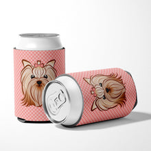 Load image into Gallery viewer, Pink Checkered Yorkie / Yorkshire Terrier Can or Bottle Hugger BB1138CC