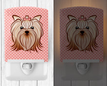 Load image into Gallery viewer, Pink Checkered Yorkie / Yorkshire Terrier Ceramic Night Light BB1138CNL