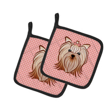 Load image into Gallery viewer, Pink Checkered Yorkie / Yorkshire Terrier Pot Holders - Set of 2 - Heat-Resistant Kitchen Essentials BB1138PTHD