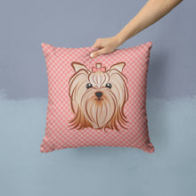 Load image into Gallery viewer, Pink Checkered Yorkie / Yorkshire Terrier Throw Pillow - 14x14 Decorative Pillow – Art for Your Home &amp; Patio BB1138PW1414