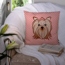 Load image into Gallery viewer, Pink Checkered Yorkie / Yorkshire Terrier Throw Pillow - 14x14 Decorative Pillow – Art for Your Home &amp; Patio BB1138PW1414