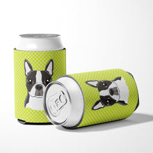 Load image into Gallery viewer, Lime Checkered Boston Terrier Can or Bottle Hugger BB1139CC