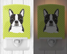Load image into Gallery viewer, Lime Checkered Boston Terrier Ceramic Night Light BB1139CNL