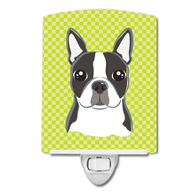 Load image into Gallery viewer, Lime Checkered Boston Terrier Ceramic Night Light BB1139CNL