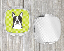 Load image into Gallery viewer, Lime Checkered Boston Terrier Compact Mirror – Stylish Purse Mirror with Artistic Covers BB1139SCM