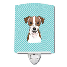 Load image into Gallery viewer, Checkerboard Blue Jack Russell Terrier Ceramic Night Light BB1140CNL
