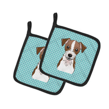 Load image into Gallery viewer, Checkerboard Blue Jack Russell Terrier Pot Holders - Set of 2 - Heat-Resistant Kitchen Essentials BB1140PTHD