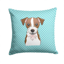 Load image into Gallery viewer, Checkerboard Blue Jack Russell Terrier Canvas Throw Pillow - 14x14 Decorative Pillow – Art for Your Home &amp; Patio BB1140PW1414