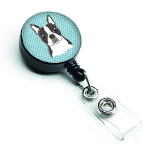 Load image into Gallery viewer, Checkerboard Blue Boston Terrier Retractable Badge Reel BB1141BR