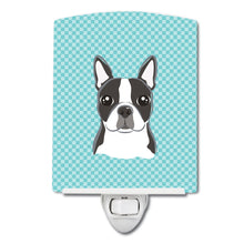 Load image into Gallery viewer, Checkerboard Blue Boston Terrier Ceramic Night Light BB1141CNL