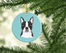 Load image into Gallery viewer, Checkerboard Blue Boston Terrier Ceramic Ornament BB1141CO1