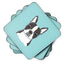Load image into Gallery viewer, Checkerboard Blue Boston Terrier Coasters - Set of 4 Lightweight Foam, Absorbent Drink Coasters BB1141FC