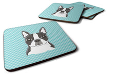 Load image into Gallery viewer, Checkerboard Blue Boston Terrier Coasters - Set of 4 Lightweight Foam, Absorbent Drink Coasters BB1141FC