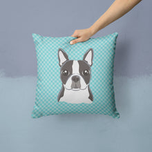 Load image into Gallery viewer, Checkerboard Blue Boston Terrier Canvas Throw Pillow - 14x14 Decorative Pillow – Art for Your Home &amp; Patio BB1141PW1414