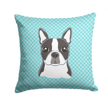 Load image into Gallery viewer, Checkerboard Blue Boston Terrier Canvas Throw Pillow - 14x14 Decorative Pillow – Art for Your Home &amp; Patio BB1141PW1414