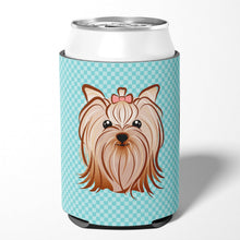 Load image into Gallery viewer, Checkerboard Blue Yorkie Yorkshire Terrier Can or Bottle Hugger BB1142CC