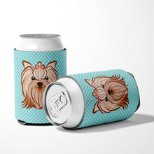 Load image into Gallery viewer, Checkerboard Blue Yorkie Yorkshire Terrier Can or Bottle Hugger BB1142CC