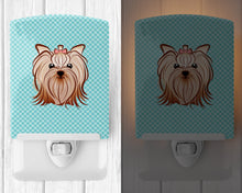 Load image into Gallery viewer, Checkerboard Blue Yorkie Yorkishire Terrier Ceramic Night Light BB1142CNL