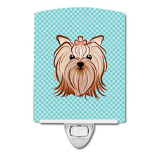 Load image into Gallery viewer, Checkerboard Blue Yorkie Yorkishire Terrier Ceramic Night Light BB1142CNL