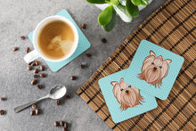 Load image into Gallery viewer, Checkerboard Blue Yorkie Yorkshire Terrier Coasters - Set of 4 Lightweight Foam, Absorbent Drink Coasters BB1142FC