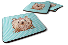 Load image into Gallery viewer, Checkerboard Blue Yorkie Yorkshire Terrier Coasters - Set of 4 Lightweight Foam, Absorbent Drink Coasters BB1142FC