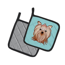 Load image into Gallery viewer, Checkerboard Blue Yorkie Yorkishire Terrier Pot Holders - Set of 2 - Heat-Resistant Kitchen Essentials BB1142PTHD