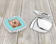 Load image into Gallery viewer, Checkerboard Blue Yorkie Yorkishire Terrier Compact Mirror – Stylish Purse Mirror with Artistic Covers BB1142SCM