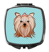 Load image into Gallery viewer, Checkerboard Blue Yorkie Yorkishire Terrier Compact Mirror – Stylish Purse Mirror with Artistic Covers BB1142SCM