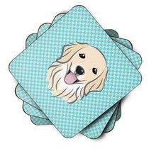 Load image into Gallery viewer, Checkerboard Blue Golden Retriever Coasters - Set of 4 Lightweight Foam, Absorbent Drink Coasters BB1143FC