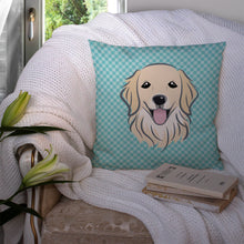 Load image into Gallery viewer, Checkerboard Blue Golden Retriever Canvas Throw Pillow - 14x14 Decorative Pillow – Art for Your Home &amp; Patio BB1143PW1414