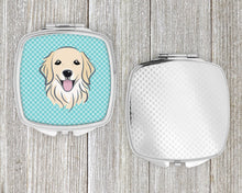 Load image into Gallery viewer, Checkerboard Blue Golden Retriever Compact Mirror – Stylish Purse Mirror with Artistic Covers BB1143SCM