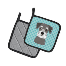 Load image into Gallery viewer, Checkerboard Blue Schnauzer Pot Holders - Set of 2 - Heat-Resistant Kitchen Essentials BB1144PTHD
