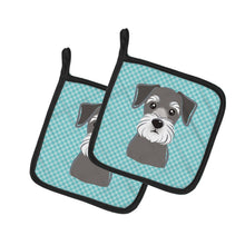 Load image into Gallery viewer, Checkerboard Blue Schnauzer Pot Holders - Set of 2 - Heat-Resistant Kitchen Essentials BB1144PTHD