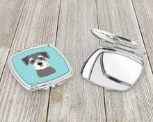 Load image into Gallery viewer, Checkerboard Blue Schnauzer Compact Mirror – Stylish Purse Mirror with Artistic Covers BB1144SCM