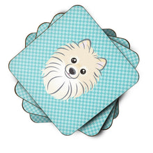 Load image into Gallery viewer, Checkerboard Blue Pomeranian Coasters - Set of 4 Lightweight Foam, Absorbent Drink Coasters BB1145FC