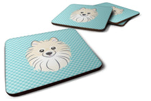 Load image into Gallery viewer, Checkerboard Blue Pomeranian Coasters - Set of 4 Lightweight Foam, Absorbent Drink Coasters BB1145FC