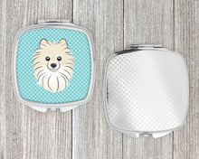 Load image into Gallery viewer, Checkerboard Blue Pomeranian Compact Mirror – Stylish Purse Mirror with Artistic Covers BB1145SCM