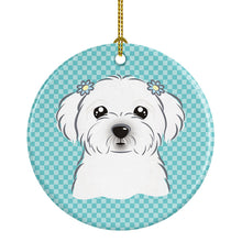 Load image into Gallery viewer, Checkerboard Blue Maltese Ceramic Ornament BB1146CO1
