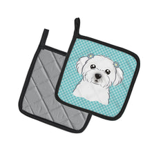 Load image into Gallery viewer, Checkerboard Blue Maltese Pot Holders - Set of 2 - Heat-Resistant Kitchen Essentials BB1146PTHD