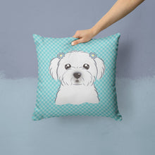Load image into Gallery viewer, Checkerboard Blue Maltese Canvas Throw Pillow - 14x14 Decorative Pillow – Art for Your Home &amp; Patio BB1146PW1414