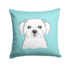 Load image into Gallery viewer, Checkerboard Blue Maltese Canvas Throw Pillow - 14x14 Decorative Pillow – Art for Your Home &amp; Patio BB1146PW1414