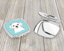 Load image into Gallery viewer, Checkerboard Blue Maltese Compact Mirror – Stylish Purse Mirror with Artistic Covers BB1146SCM