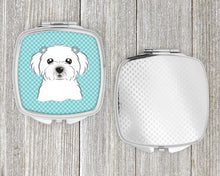 Load image into Gallery viewer, Checkerboard Blue Maltese Compact Mirror – Stylish Purse Mirror with Artistic Covers BB1146SCM