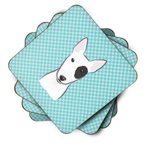 Load image into Gallery viewer, Checkerboard Blue Bull Terrier Coasters - Set of 4 Lightweight Foam, Absorbent Drink Coasters BB1147FC