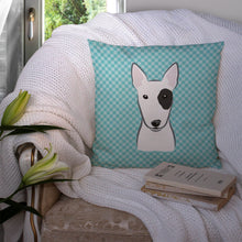 Load image into Gallery viewer, Checkerboard Blue Bull Terrier Canvas Throw Pillow - 14x14 Decorative Pillow – Art for Your Home &amp; Patio BB1147PW1414
