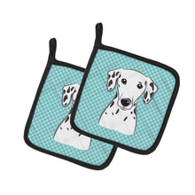 Load image into Gallery viewer, Checkerboard Blue Dalmatian Pot Holders - Set of 2 - Heat-Resistant Kitchen Essentials BB1148PTHD