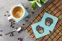 Load image into Gallery viewer, Checkerboard Blue Longhair Black and Tan Dachshund Coasters - Set of 4 Lightweight Foam, Absorbent Drink Coasters BB1151FC