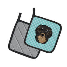 Load image into Gallery viewer, Checkerboard Blue Longhair Black and Tan Dachshund Pot Holders - Set of 2 - Heat-Resistant Kitchen Essentials BB1151PTHD
