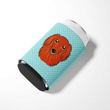 Load image into Gallery viewer, Checkerboard Blue Longhair Red Dachshund Can or Bottle Hugger BB1152CC