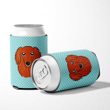 Load image into Gallery viewer, Checkerboard Blue Longhair Red Dachshund Can or Bottle Hugger BB1152CC